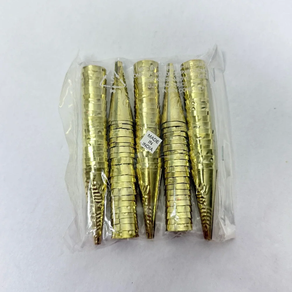 100pc Gold Tone Metal Jingle Cones 1 Inch Rolled Craft Regalia Supplies